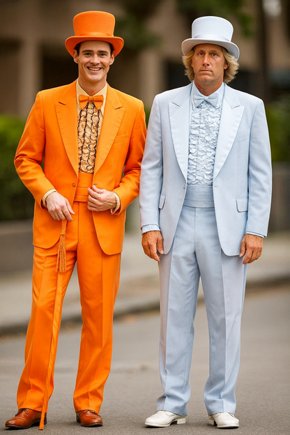 Mens Retro Vintage Party Orange and Sky Blue Suits