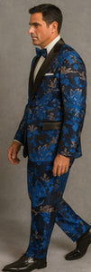 Mens Royal Blue and Gold 2 Button Paisley Tuxedo