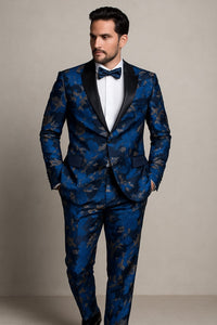 Mens Royal Blue and Gold 2 Button Paisley Tuxedo