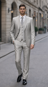 Mens Sharkskin Suits Men'S Shiny Silver Grey Sharkskin Boys Kids Youth 3 Piece Premium Suit Perfect For Toddler Suit Wedding Attire Outfits