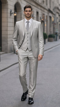 Mens Sharkskin Suits Men'S Shiny Silver Grey Sharkskin Boys Kids Youth 3 Piece Premium Suit Perfect For Toddler Suit Wedding Attire Outfits