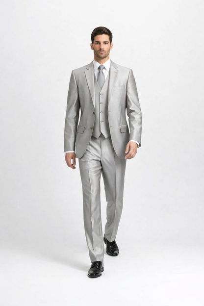 Mens Sharkskin Suits Men'S Shiny Silver Grey Sharkskin Boys Kids Youth 3 Piece Premium Suit Perfect For Toddler Suit Wedding Attire Outfits