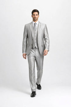 Mens Sharkskin Suits Men'S Shiny Silver Grey Sharkskin Boys Kids Youth 3 Piece Premium Suit Perfect For Toddler Suit Wedding Attire Outfits