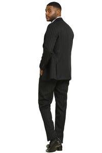Mens Stacy Adams Modern Fit Vested Suit in Black Tonal Shadown Pinstripe