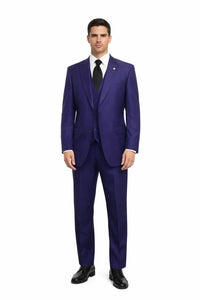Mens Suits Brand 3 Piece Fashion Suits Vett Vested Solid Purple