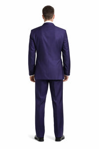 Mens Suits Brand 3 Piece Fashion Suits Vett Vested Solid Purple