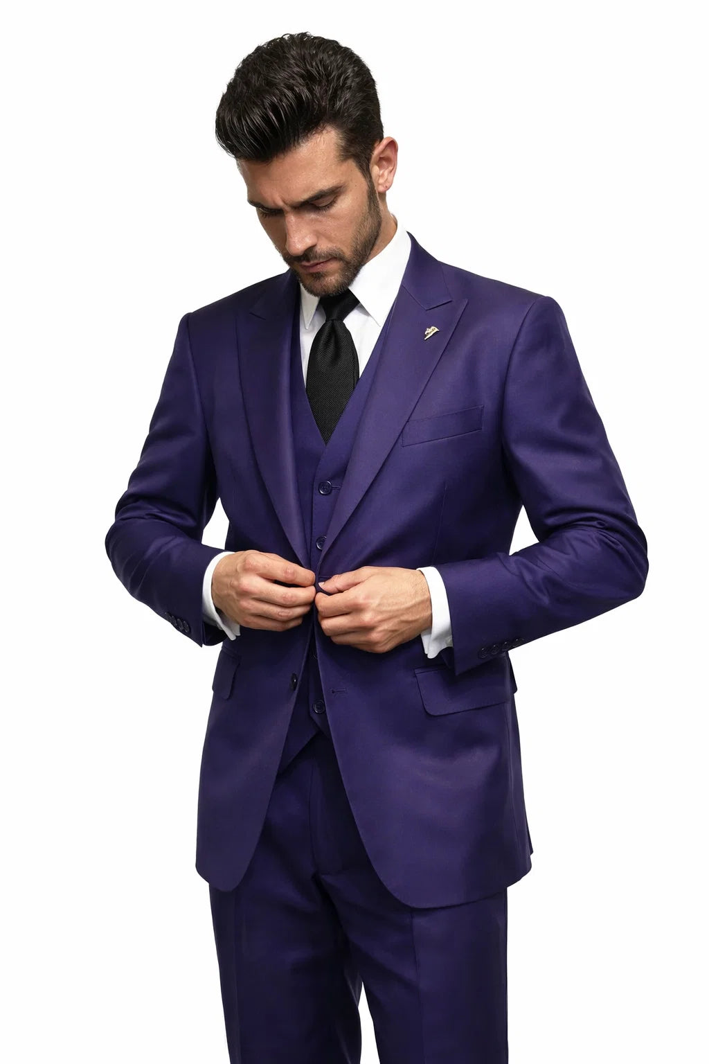 Mens Suits Brand 3 Piece Fashion Suits Vett Vested Solid Purple