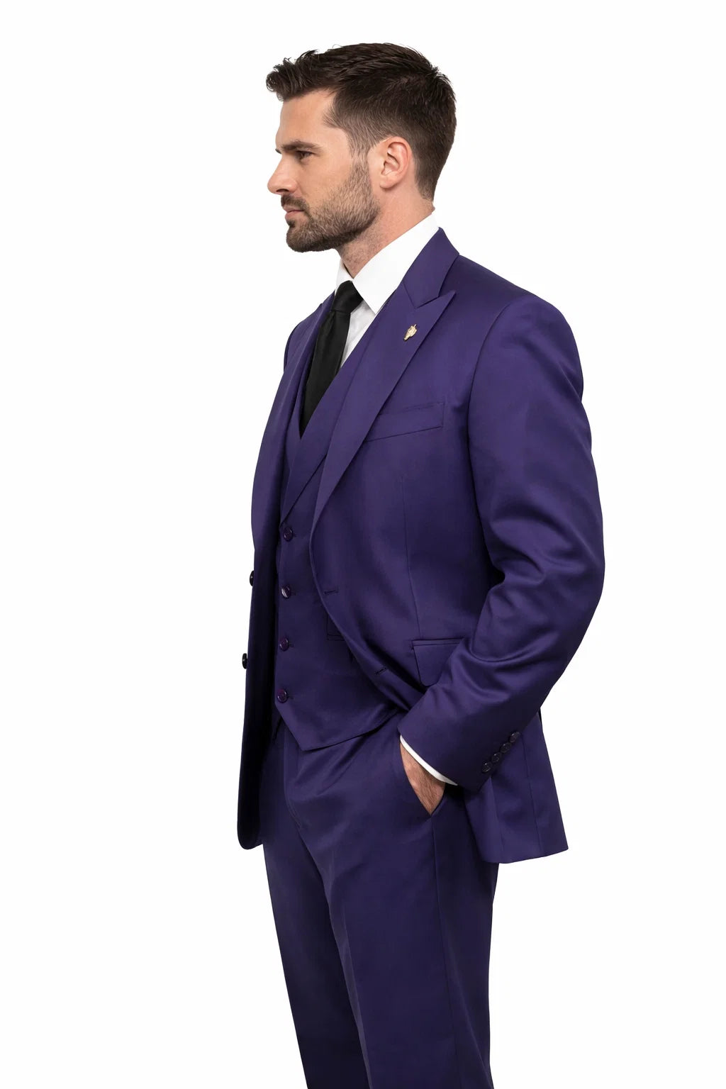 Mens Suits Brand 3 Piece Fashion Suits Vett Vested Solid Purple
