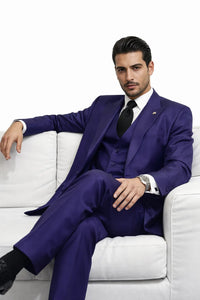 Mens Suits Brand 3 Piece Fashion Suits Vett Vested Solid Purple