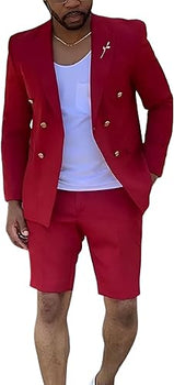 Mens Suits With Shorts - Double breasted Style With Gold Button