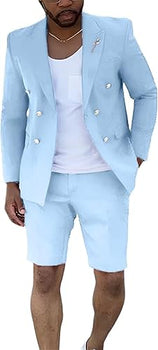 Mens Suits With Shorts - Double breasted Style With Gold Button