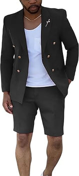 Mens Suits With Shorts - Double breasted Style With Gold Button