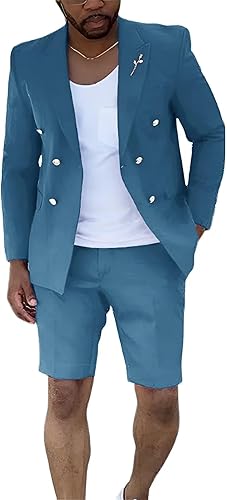 Mens Suits With Shorts - Double breasted Style With Gold Button