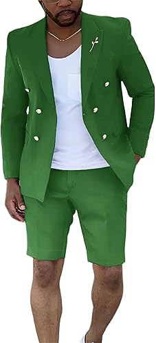 Mens Suits With Shorts - Double breasted Style With Gold Button