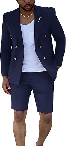 Mens Suits With Shorts - Double breasted Style With Gold Button