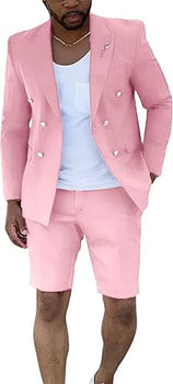 Mens Suits With Shorts - Double breasted Style With Gold Button