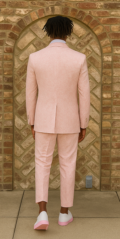 Mens Two Button Peak Lapel Ticket Pocket Suit Pink