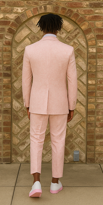 Mens Two Button Peak Lapel Ticket Pocket Suit Pink