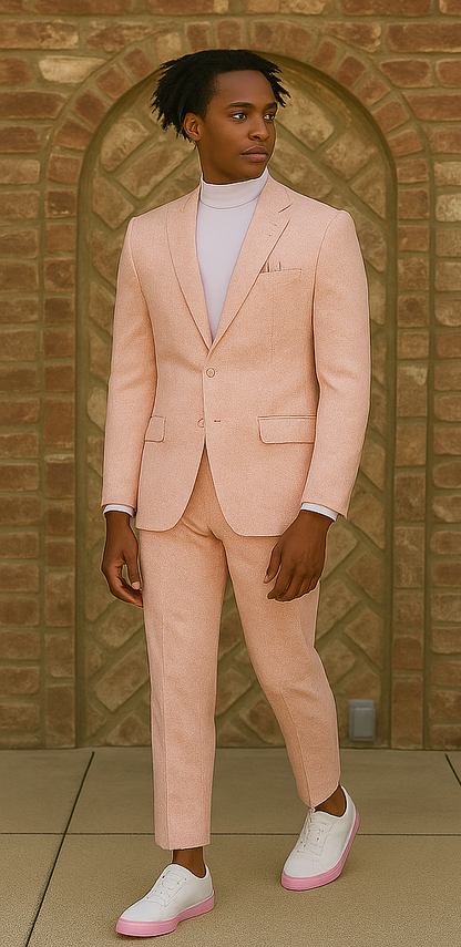 Mens Two Button Peak Lapel Ticket Pocket Suit Pink