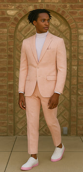 Mens Two Button Peak Lapel Ticket Pocket Suit Pink