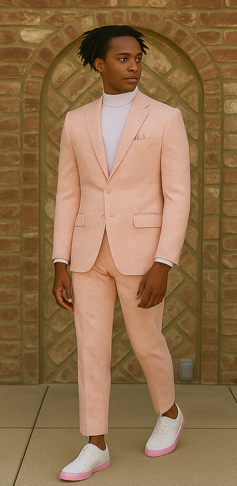 Mens Two Button Peak Lapel Ticket Pocket Suit Pink