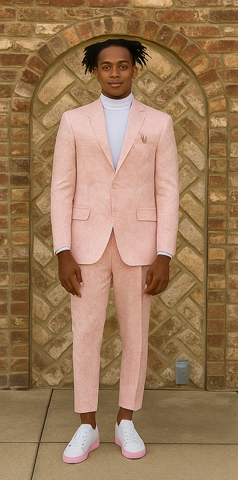 Mens Two Button Peak Lapel Ticket Pocket Suit Pink