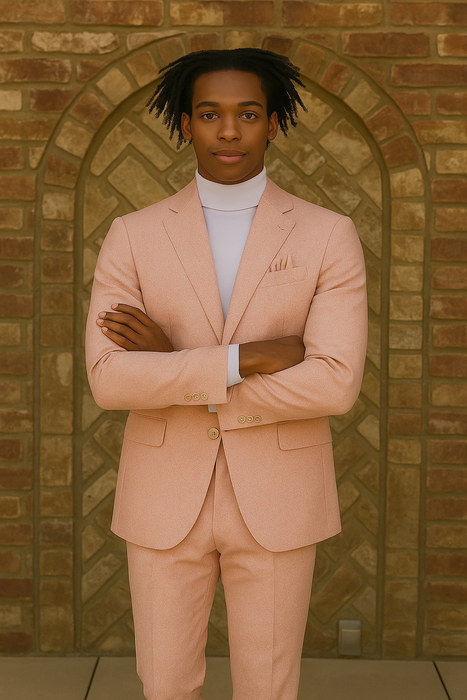 Mens Two Button Peak Lapel Ticket Pocket Suit Pink