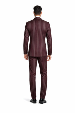 Mens Two Buttons Notch Lapel Burgundy Suit