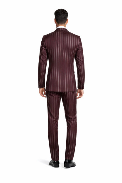 Mens Two Buttons Notch Lapel Burgundy Suit
