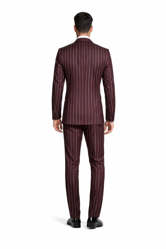 Mens Two Buttons Notch Lapel Burgundy Suit