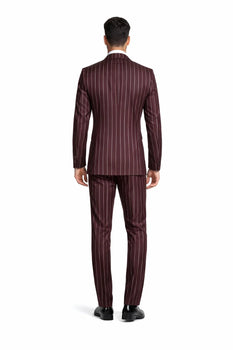 Mens Two Buttons Notch Lapel Burgundy Suit