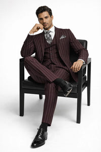 Mens Two Buttons Notch Lapel Burgundy Suit