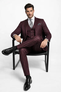 Mens Two Buttons Notch Lapel Burgundy Suit
