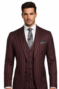 Mens Two Buttons Notch Lapel Burgundy Suit