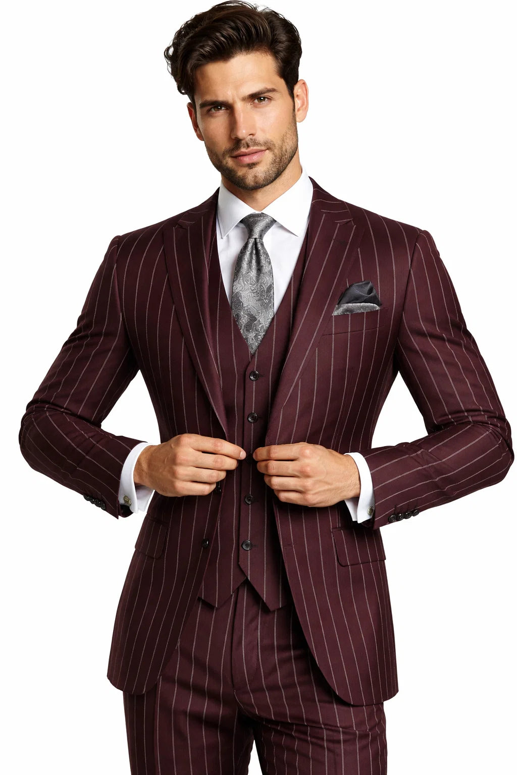 Mens Two Buttons Notch Lapel Burgundy Suit