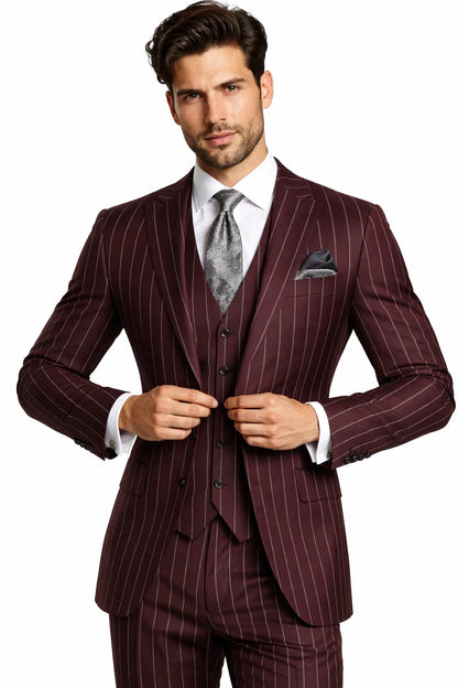 Mens Two Buttons Notch Lapel Burgundy Suit