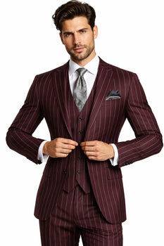 Mens Two Buttons Notch Lapel Burgundy Suit