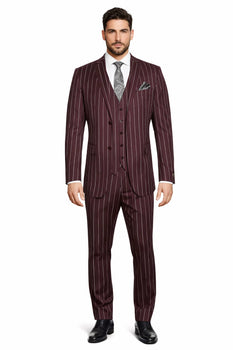 Mens Two Buttons Notch Lapel Burgundy Suit