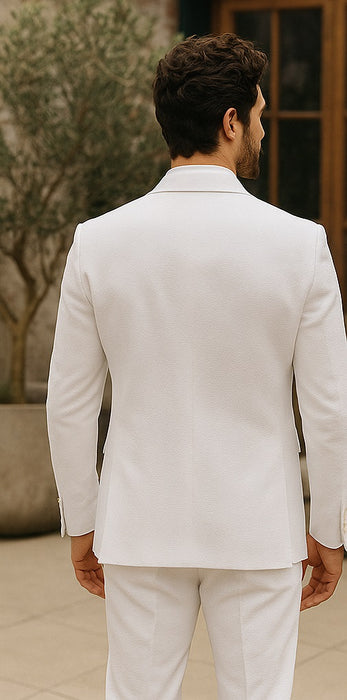 Mens Vested Summer Seersucker Suit in White Pinstripe