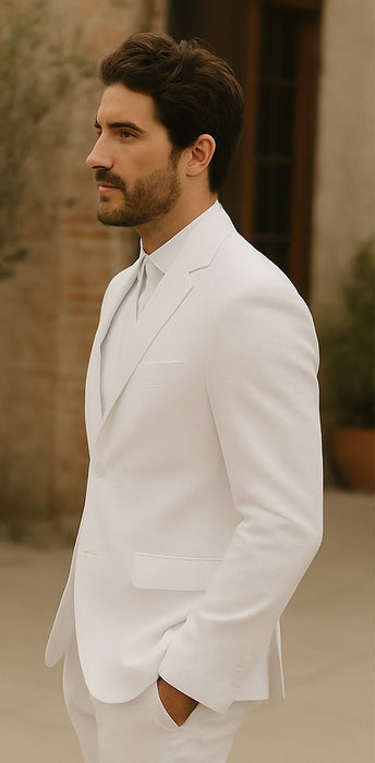 Mens Vested Summer Seersucker Suit in White Pinstripe