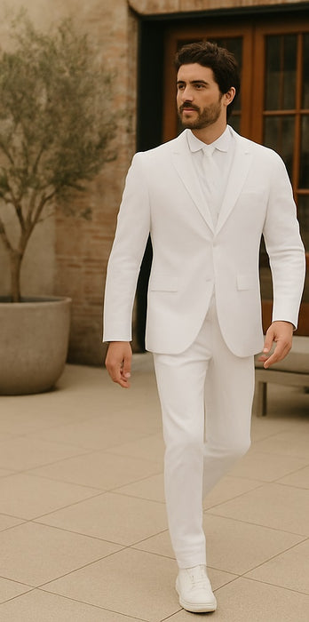 Mens Vested Summer Seersucker Suit in White Pinstripe