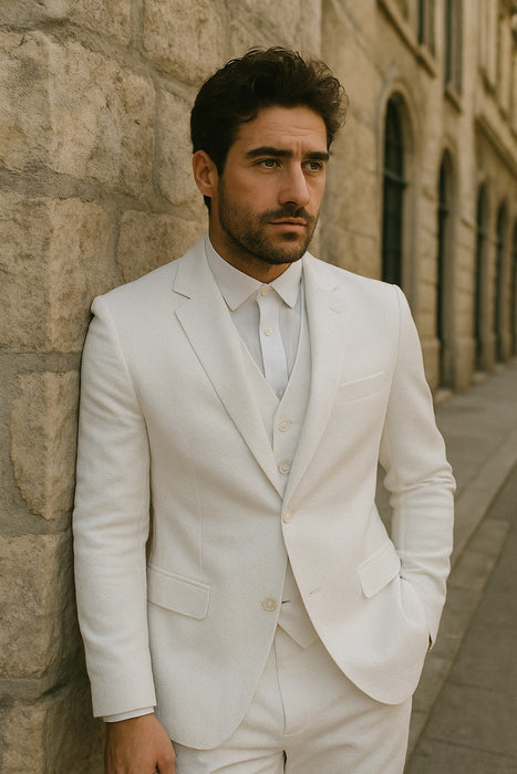 Mens Vested Summer Seersucker Suit in White Pinstripe