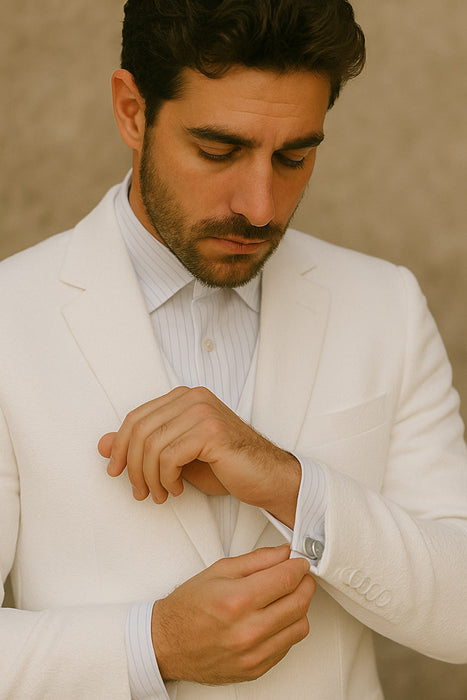 Mens Vested Summer Seersucker Suit in White Pinstripe
