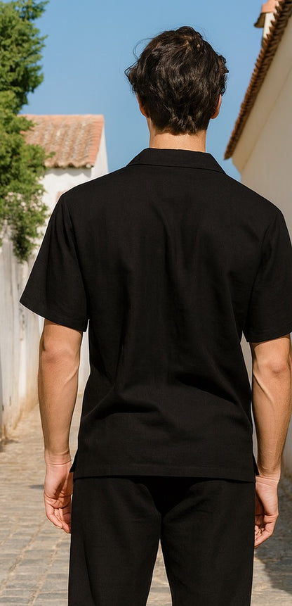 Mens Walking Suits Plus Matching Pants Casual Two Piece Sets Summer Short Sleeve Shirt & Pants Casual Two Piece Mens Walking Outfit For Sale Pant Sets Casual Suit Set Men'S Suit 100% Mens Linen Suit - Fabric - Black