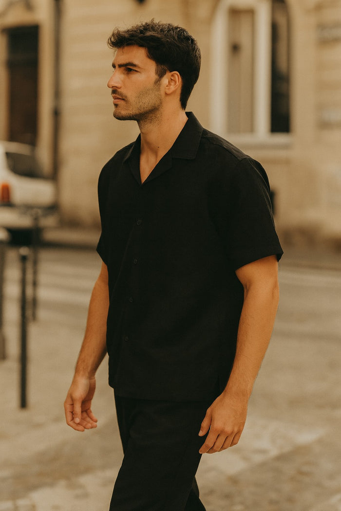 Mens Walking Suits Plus Matching Pants Casual Two Piece Sets Summer Short Sleeve Shirt & Pants Casual Two Piece Mens Walking Outfit For Sale Pant Sets Casual Suit Set Men'S Suit 100% Mens Linen Suit - Fabric - Black