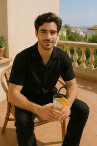 Mens Walking Suits Casual Two Piece Sets Summer Short Sleeve Shirt & Pants Casual Two Piece Mens Walking Outfit For Sale Pant Sets Casual Suit Set Men'S Suit 100% Mens Linen Suit - Fabric - Black