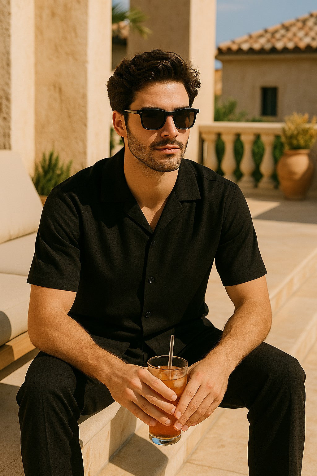 Mens Walking Suits Plus Matching Pants Casual Two Piece Sets Summer Short Sleeve Shirt & Pants Casual Two Piece Mens Walking Outfit For Sale Pant Sets Casual Suit Set Men'S Suit 100% Mens Linen Suit - Fabric - Black