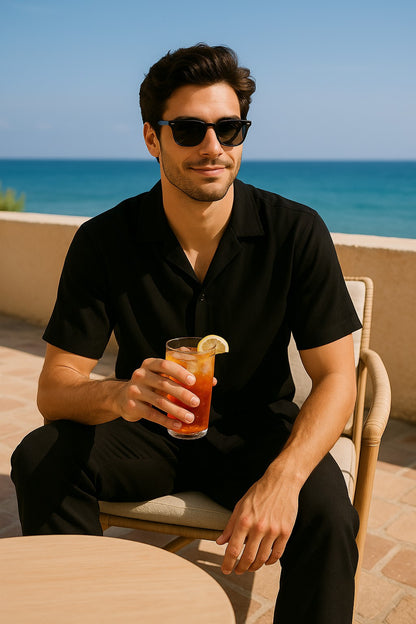 Mens Walking Suits Plus Matching Pants Casual Two Piece Sets Summer Short Sleeve Shirt & Pants Casual Two Piece Mens Walking Outfit For Sale Pant Sets Casual Suit Set Men'S Suit 100% Mens Linen Suit - Fabric - Black