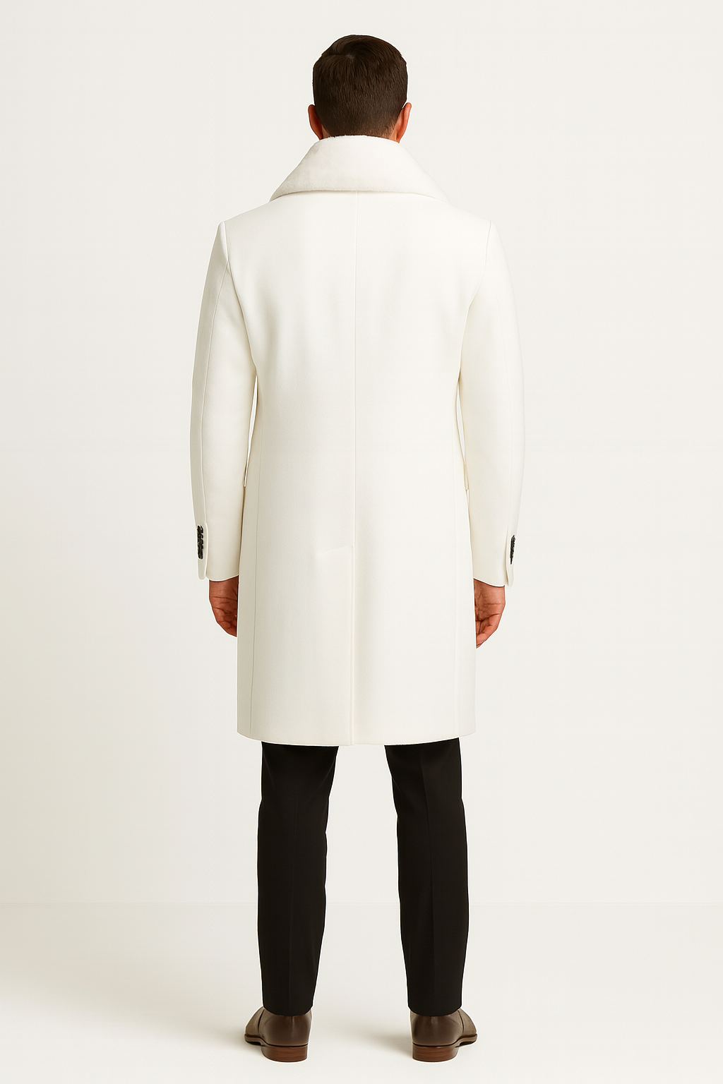 Mens White Wool Overcoat with Plush Faux Fur Shawl Collar – Alberto Nardoni Formal Winter Coat