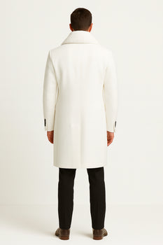 Mens White Wool Overcoat with Plush Faux Fur Shawl Collar – Alberto Nardoni Formal Winter Coat